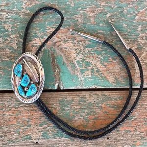 Vintage Turquoise/Sterling Silver Bolo Tie, Signed R NIETO